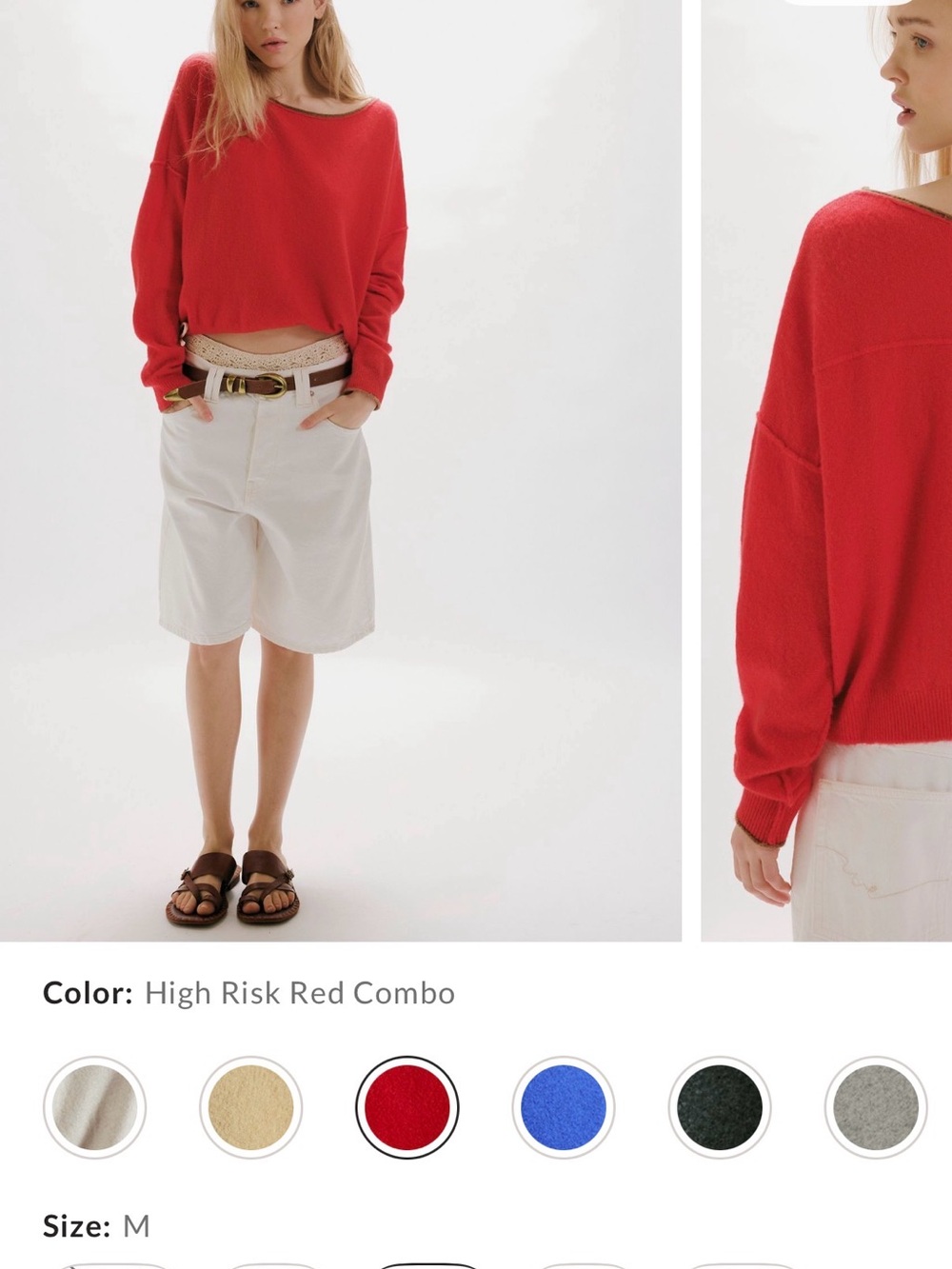 Free People Red Cowl Neck Sweater with Brown Trim